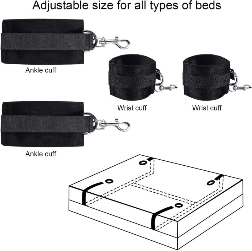 BDSM Bondage Kit for Couples - Bed Restraints Set with Handcuffs, Blindfold & Tickler | Beginner SM Toys